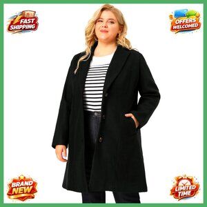 Plus Size Long Winter Coat Single Breasted Notched Lapel Elegant